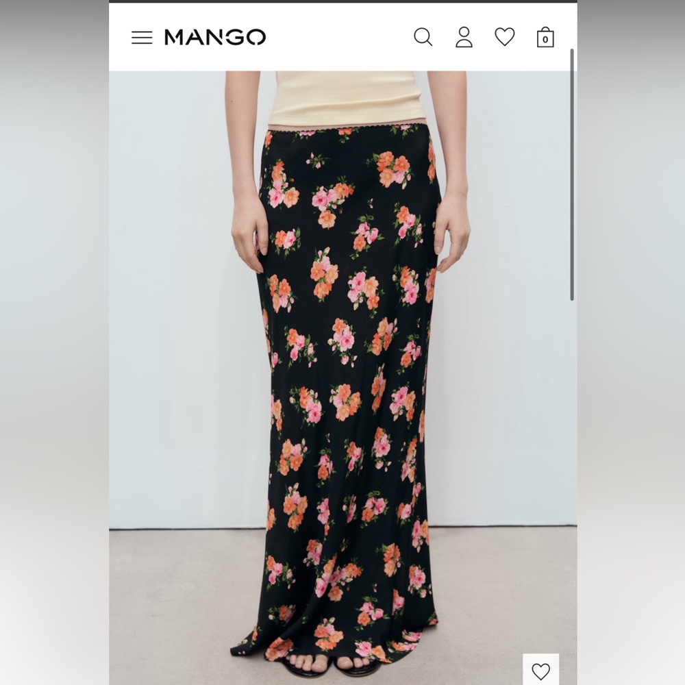 Mango Black Floral Maxi Skirt